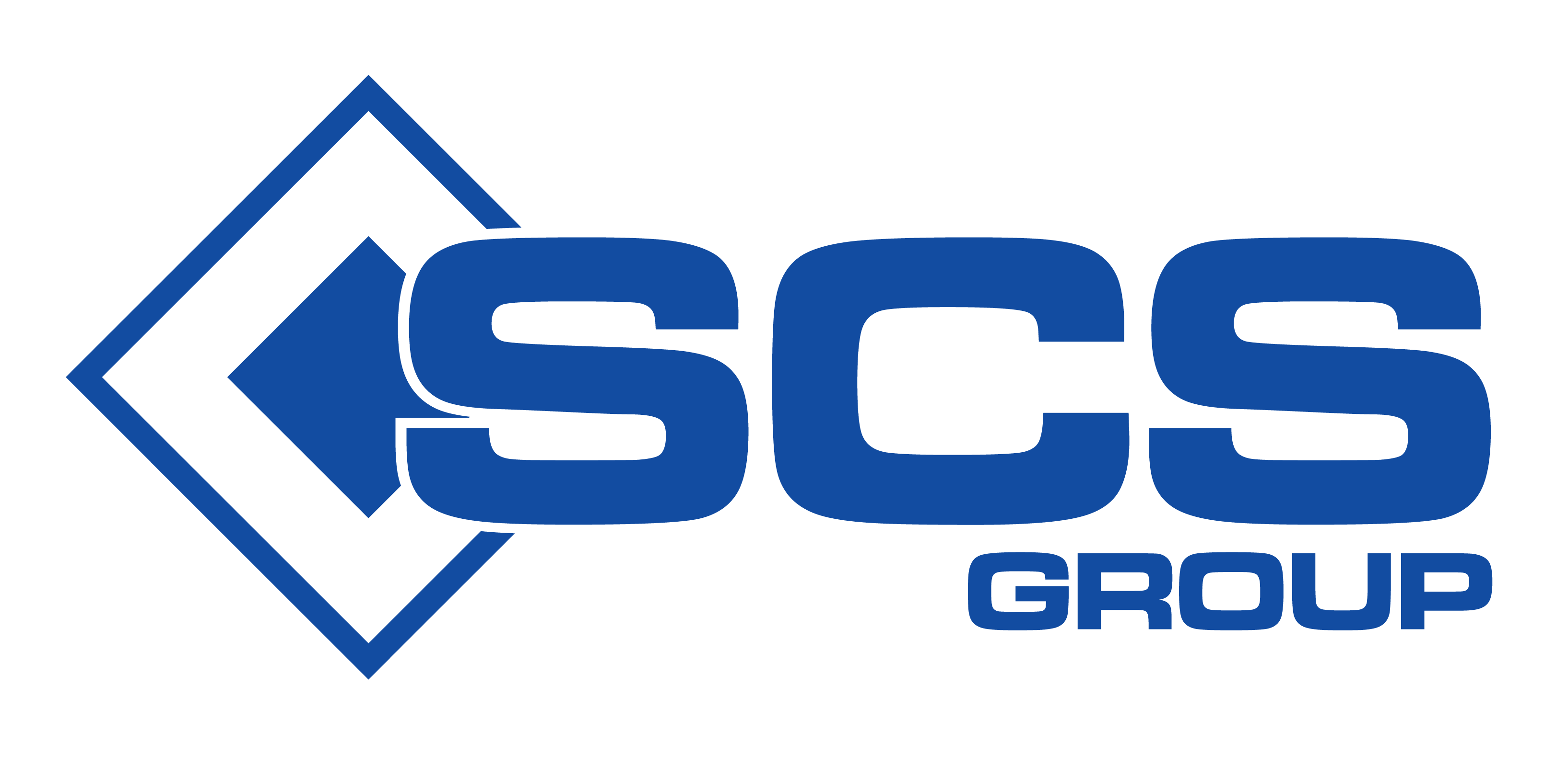 Blue logo for SCS Group with a diamond decoratively behind the 'S'.